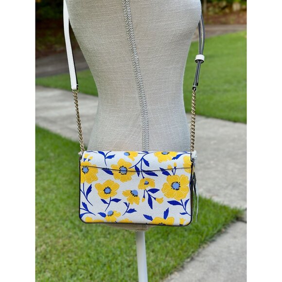 Kate Spade KF984 Morgan Sunshine Floral Printed PVC Flap Chain Wallet Crossbody - Picture 2 of 16